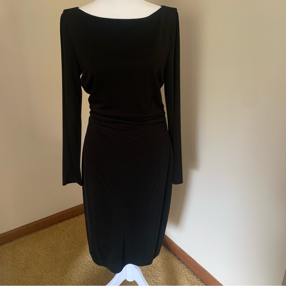David Meister Cocktail Special Occasion Dress Black with Gathered Waist Size 10